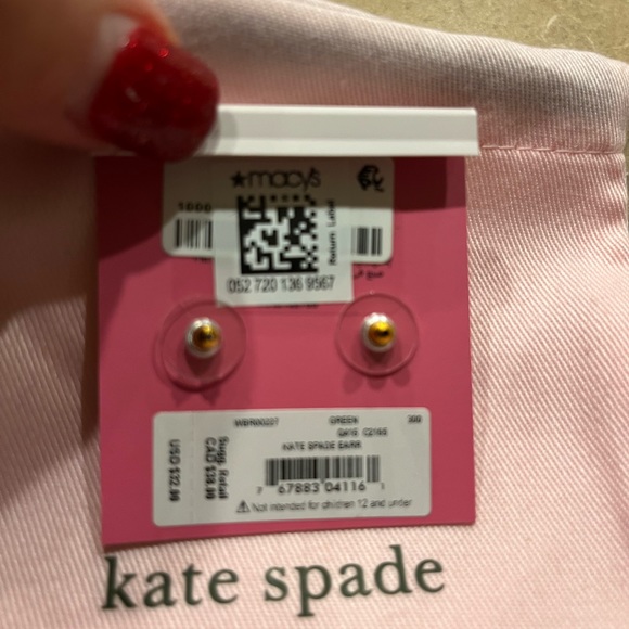 Kate Spade NWT Emerald green glitter pierced earrings - Picture 3 of 3